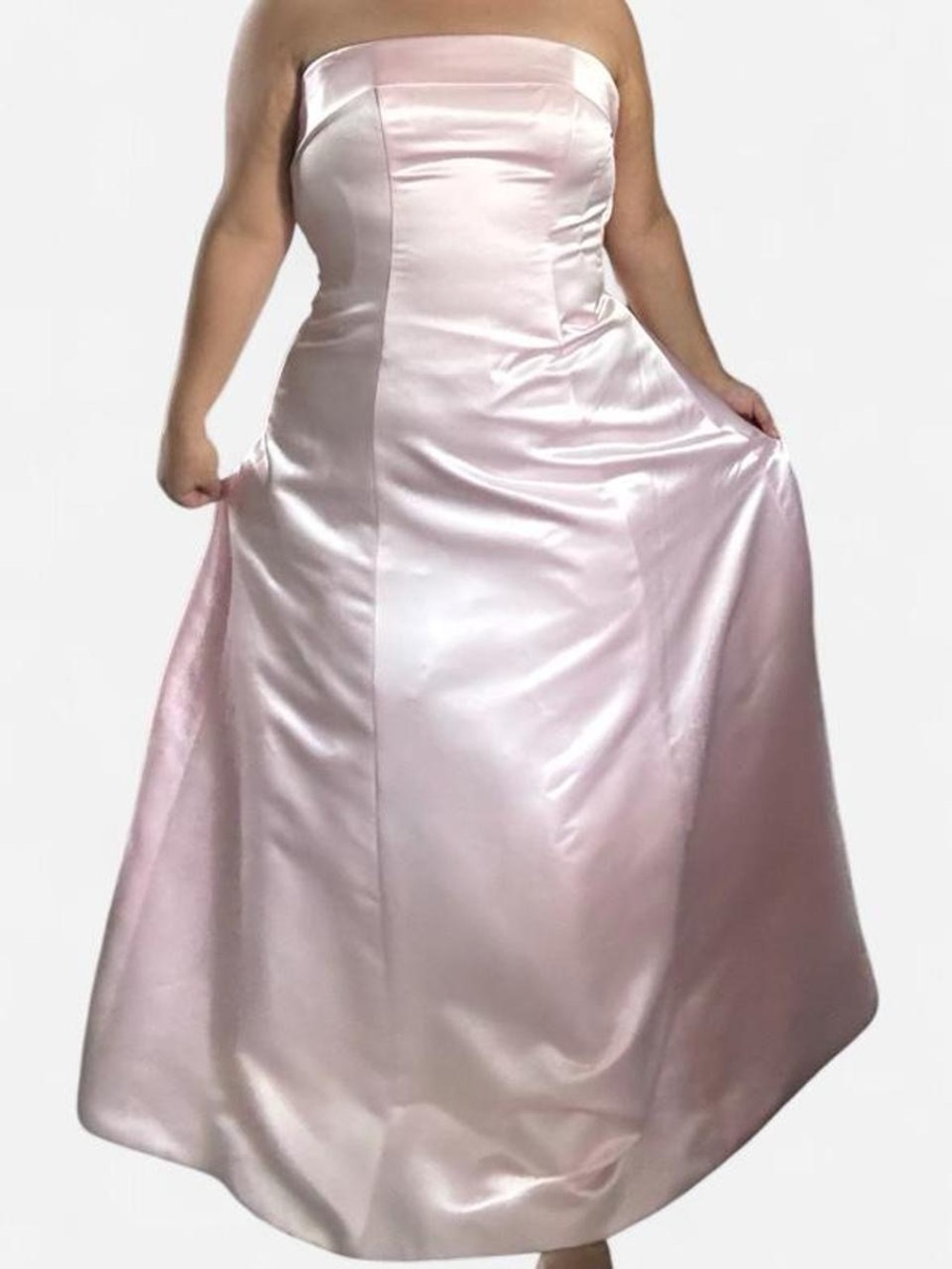 Bella Formals by VENUS Strapless Satin A-Line Gown in Pale Pink